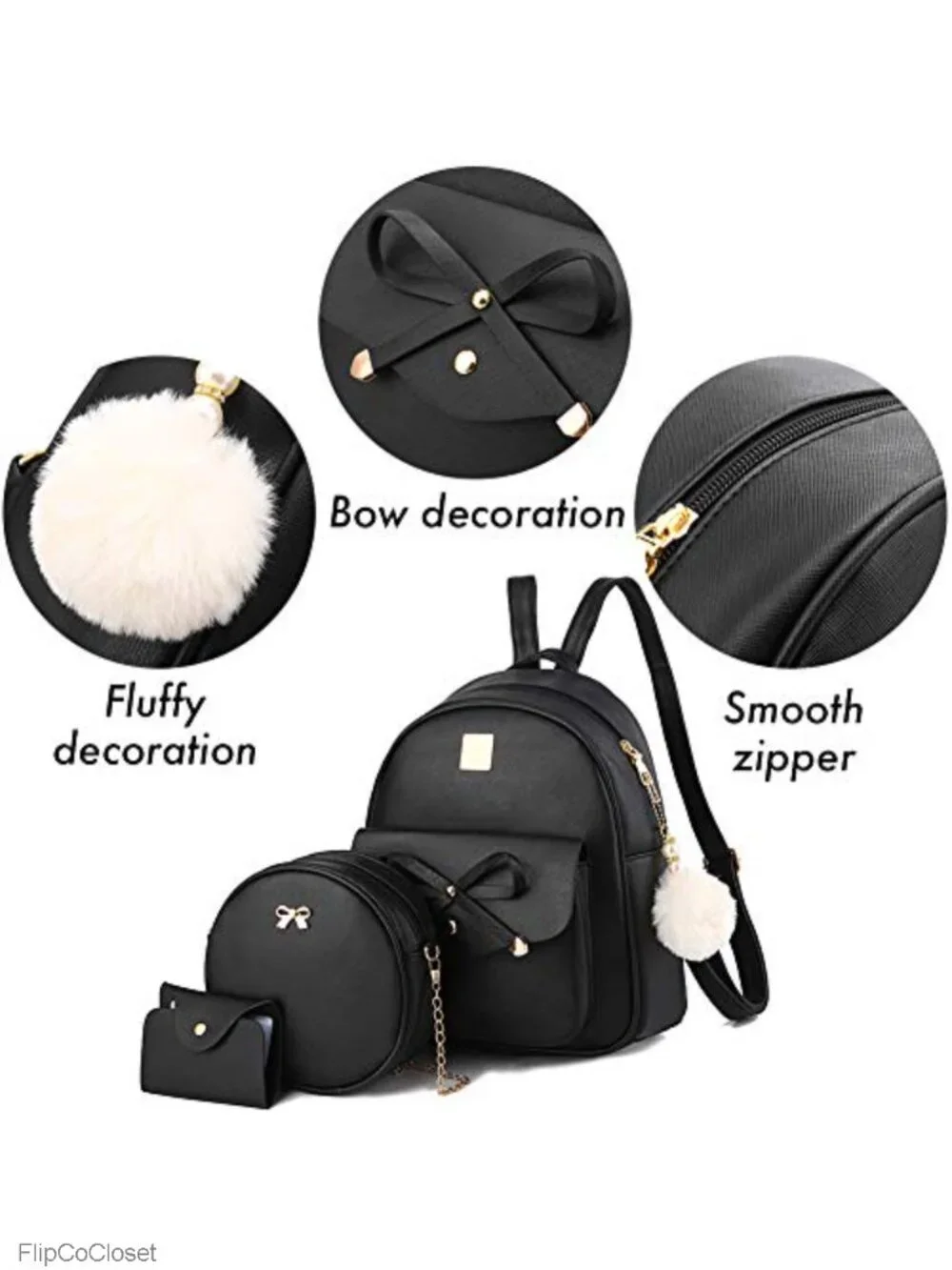 PU Leather Bowknot Backpack Purse for Women with Adjustable Shoulder Straps